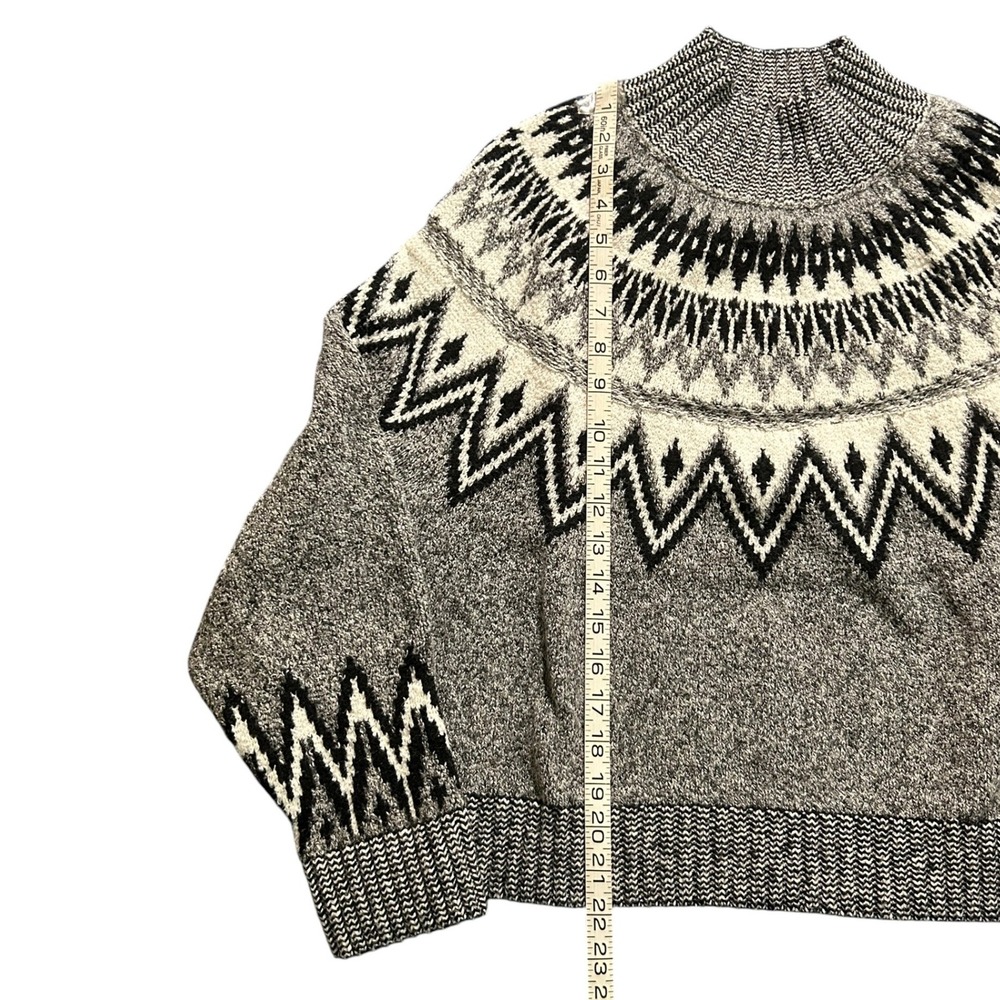 Old Navy Fair Isle Alpine Mock Neck Ski Sweater Women Black Gray M